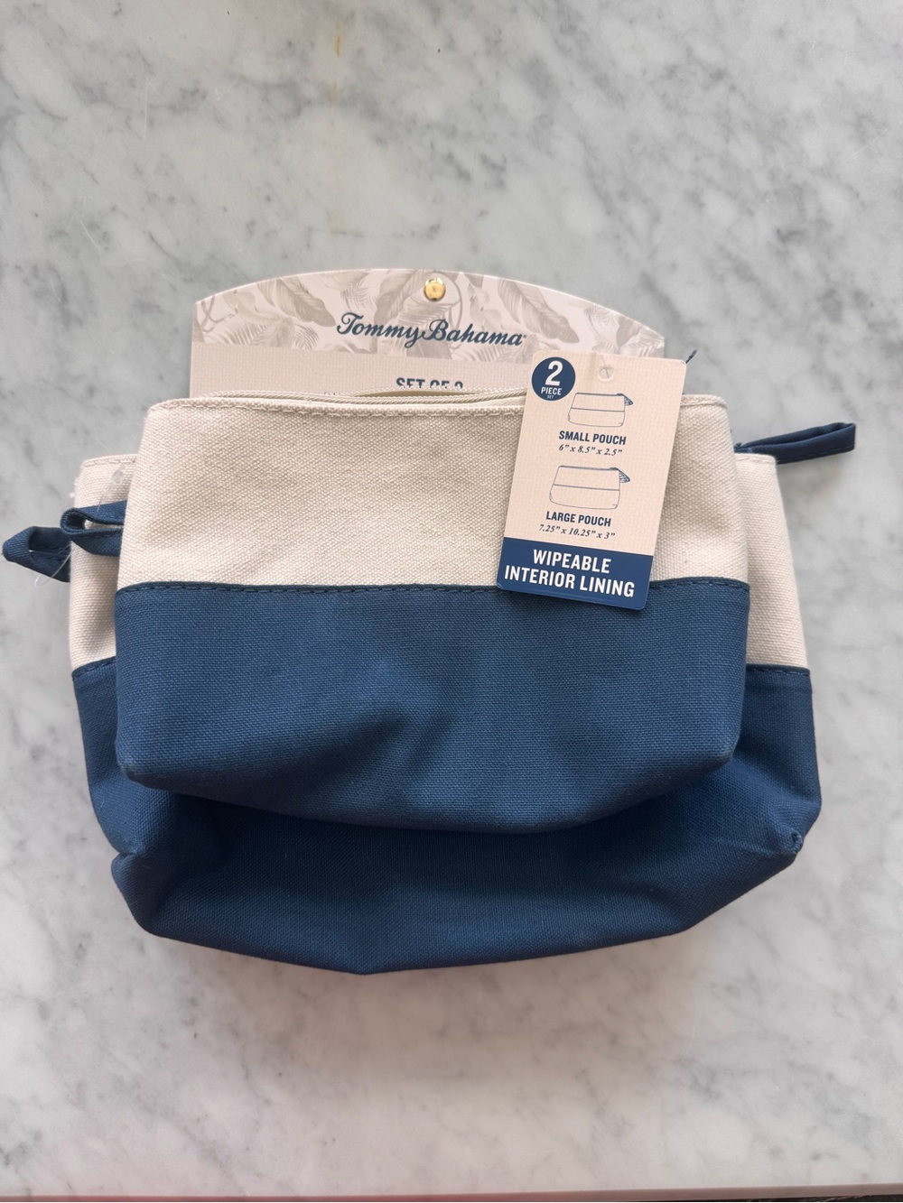 Tommy Bahama NWT Blue and Cream Canvas Multi-purpose Pouch Set